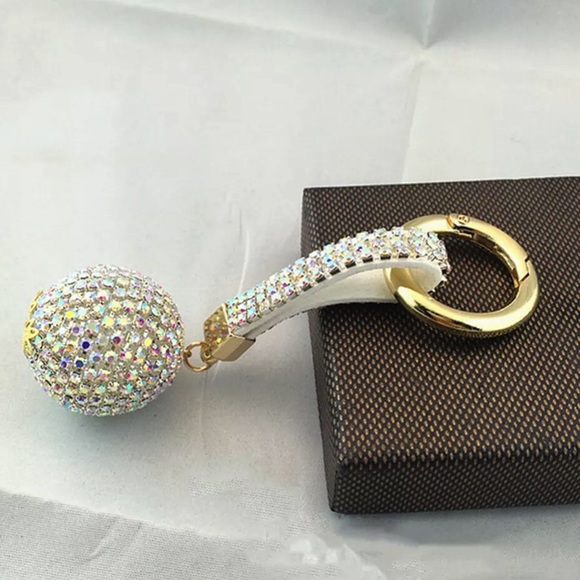 Crystal Rhinestone Ball Leather Strap Key Ring - Picture 5 of 7